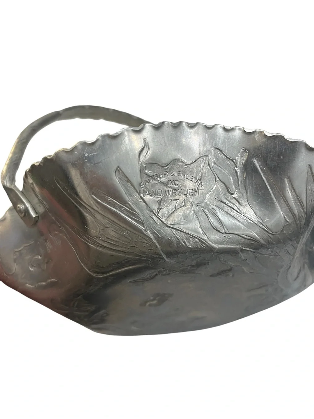 Vintage Farber & Shlevin Hand Wrought Aluminum Basket 1774 Floral Candy Dish MCM